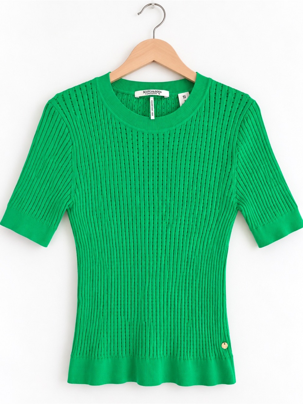 Scotch & Soda Bright Green Ribbed Short-Sleeve Knit Tee